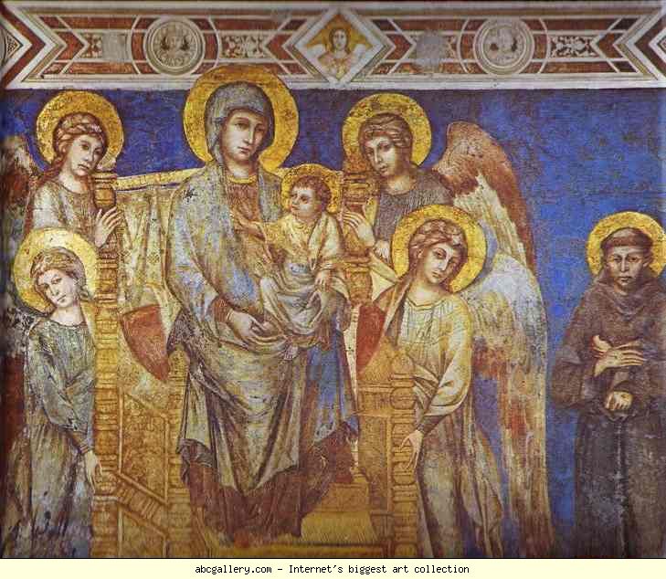 Photo:  Cimabue. Madonna with Angels and St. Francis. Detail. Fresco. Basilica in San Francesco, Assissi, Italy